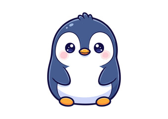 Obraz premium Cute cartoon penguin with big eyes sitting adorably on a white background 