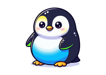 Obraz premium Cute cartoon penguin with big eyes sitting adorably