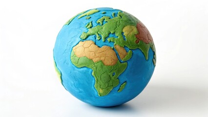 Handmade Clay Earth Globe Model on Clean White Background
