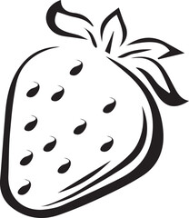 Monochrome Drawing of a Strawberry with Prominent Seeds and Leaves, Illustrating Simplicity and Natural Food Representation in Art