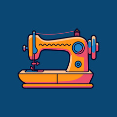 Retro Sewing Machine Illustration with Orange and Pink Hues for Creative Projects and Nostalgic Design Elements