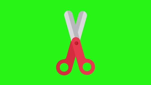 Looping scissors animation representing cut concept on green screen background in 4k