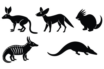 Diverse australian marsupials and mammals in silhouette