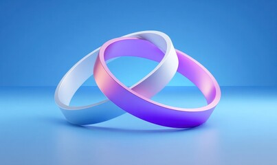 Intertwined rings of vibrant colors on a blue surface