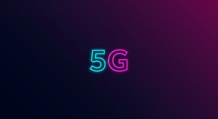 Neon 5G Network Technology on Dark Gradient Background