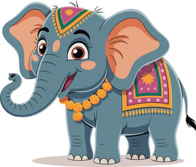 Cute cartoon a illustrator vector indian elephant