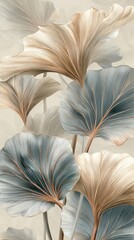 Beige Gold Grey Abstract Floral Leaf Design