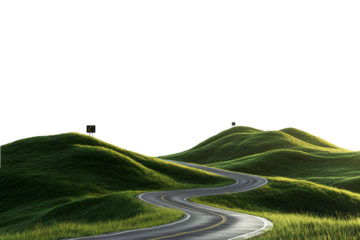 Road on the green hill isolated on transparent background.