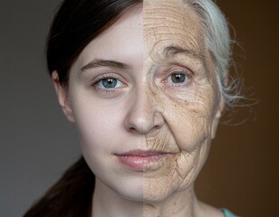 Aging Transformation Youth and Old Age Merged Together in a Single Portrait Artwork