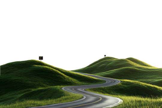 Road on the green hill isolated on transparent background.