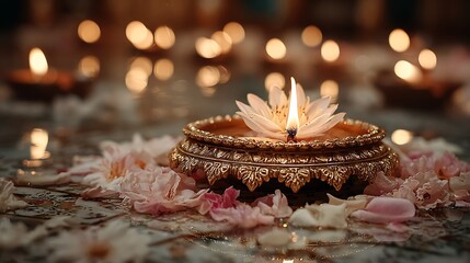 Beautiful brass kuthu vilakku festive decor high resolution picture