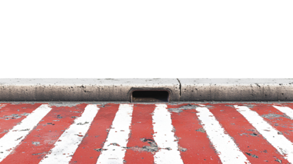 Red and white line on the road on transparent background