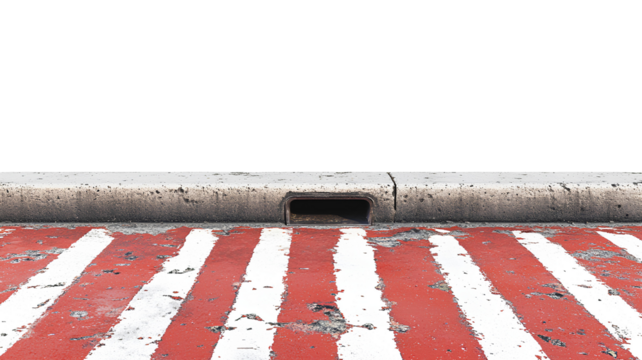 Red and white line on the road on transparent background