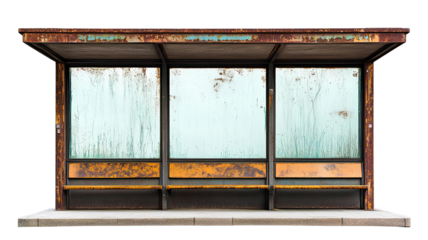 Old Rusty Bus Stop Shelter Isolated on transparent Background