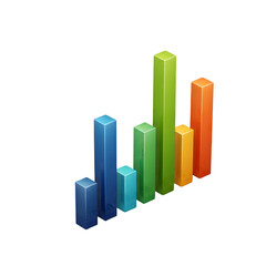 A colorful bar graph showing upward financial growth and positive business trends, isolated on a transparent background