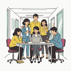 A diverse team of professional colleagues effectively collaborates around a table in a modern office setting, fostering innovation and productivity.