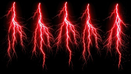 Striking red lightning bolts illuminate a dark sky in dramatic fashion