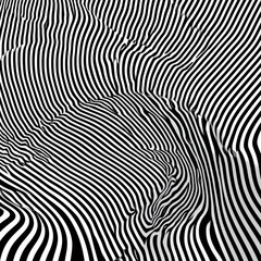 Abstract black and white striped pattern with a wavy, three-dimensional effect
