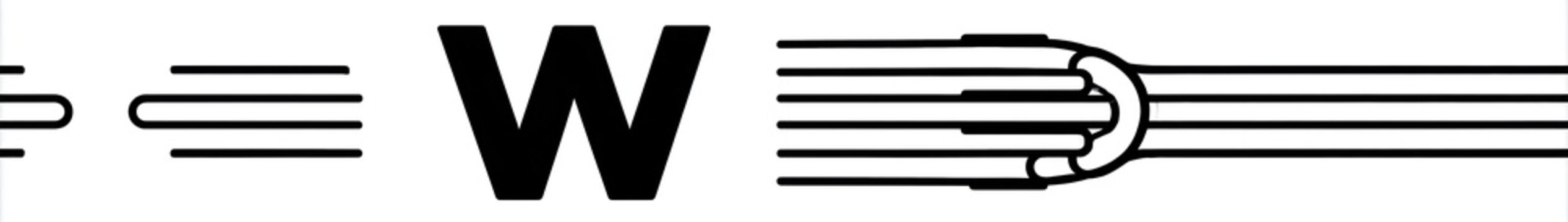 Black letter "W" with multiple parallel lines