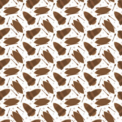 Seamless background of traditional wooden ship and water.

 fishing boat and oar.