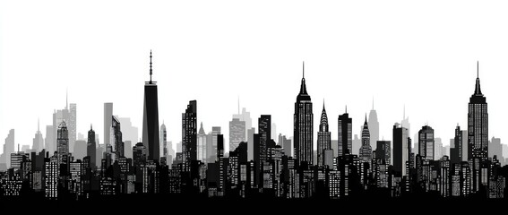 Fototapeta premium Black and white cityscape silhouette