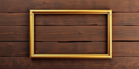 Elegant gold square frame on rustic wood background,  design element,  wooden background