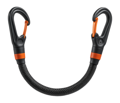 Weather-resistant bungee with integrated carabiners for outdoor equipment