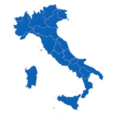 Blue 3D Map of Italy with Administrative Regions