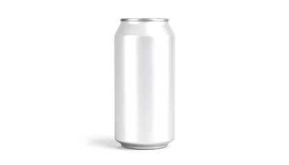 Blank aluminum can, front view.  White, metallic finish