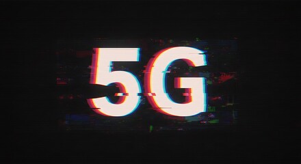 Glitchy 5G Network: Digital Distortion on Black