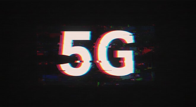 Glitchy 5G Network: Digital Distortion on Black - Powered by Adobe
