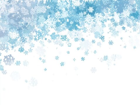 Light-blue snowflakes falling on white background