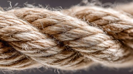 Detailed Macro Photograph of a Braided Brown Rope Showing Texture and Intertwined Strands on Dark Background