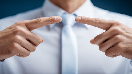 Obraz premium Professional man in white shirt and tie making expressive hand gesture