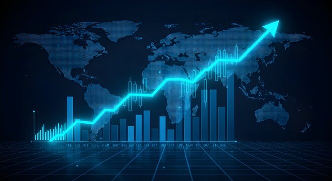 Gr&aacute;fico de mercado de la foto del negocio Aumento de gr&aacute;fico de acciones o datos financieros de la inversi&oacute;n Profit en crecimiento Diagrama de dinero Antecedentes con informaci&oacute;n de intercambio de dia