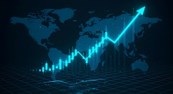 Gr&aacute;fico de mercado de la foto del negocio Aumento de gr&aacute;fico de acciones o datos financieros de la inversi&oacute;n Profit en crecimiento Diagrama de dinero Antecedentes con informaci&oacute;n de intercambio de dia