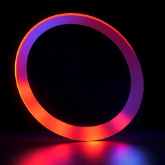Glowing neon ring on dark Background. Gradient circle with reflective surface