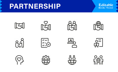 Professional Partnership Icon Set in Vector Style Featuring Collaboration, Teamwork, and Business Agreement Symbols