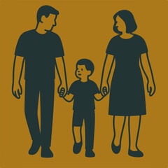 Illustration parents holding hands with a child vector minimalism Vector illustration minimalism