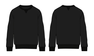 Sweatshirt technical drawing Black color template front and back © VectorVive