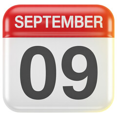 September 9th Calendar Icon Illustration with Bold Red Header and Clear White Background for Schedules, Reminders, and Important Date Visuals