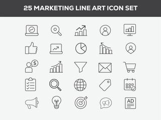 Marketing line art Icons Set Vector Illustration.
