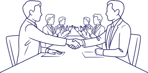 Businessmen shaking hands with colleagues clapping people handshake
