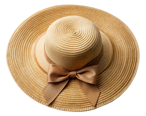 summer beach hat with ribbon top view  isolated on white background PNG  , AI GENERATED