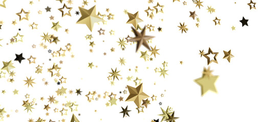 Beautiful image of golden stars falling against a white background. Perfect for celebration, holiday, or festive designs.