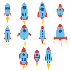 Rocket Flying Icon Elements Set &ndash; Flat Space Rocketship Vector Collection
