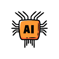 Handdrawn Outline Artificial Intelligence Circuit Board Processor Element Design