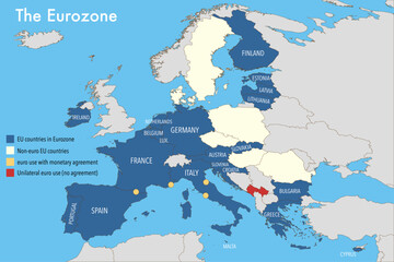 Fototapeta premium Eurozone Map as of 1 January 2026 – Countries Using the Euro Currency