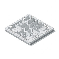 Architectural blueprint and 3D model of a modern house plan for a residential construction project