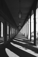 Black and White Hofgarten Arcade with Dramatic Shadows, Munich